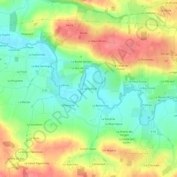 Topografische kaart Le Val Giffard, hoogte, reliëf