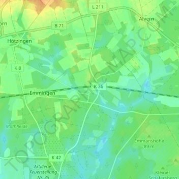 Topografische kaart Emhof, hoogte, reliëf