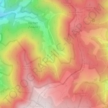 Topografische kaart Siebenfelsen, hoogte, reliëf