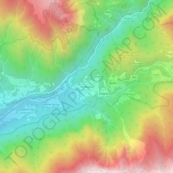 Topografische kaart Bordogna, hoogte, reliëf