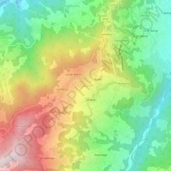 Topografische kaart Casola, hoogte, reliëf