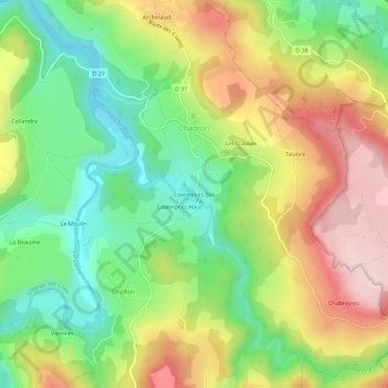Topografische kaart Colempces Bas, hoogte, reliëf