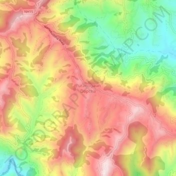 Topografische kaart Puranogaun Dapcha, hoogte, reliëf