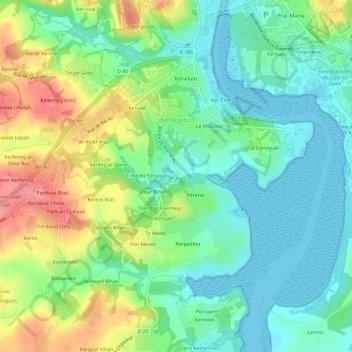 Topografische kaart Alez Keraval, hoogte, reliëf