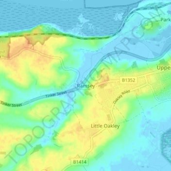 Topografische kaart Ramsey, hoogte, reliëf