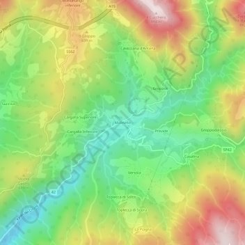 Topografische kaart Molinello, hoogte, reliëf