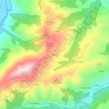 Topografische kaart Moutas, hoogte, reliëf
