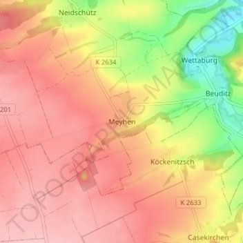 Topografische kaart Meyhen, hoogte, reliëf