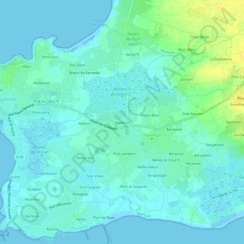 Topografische kaart Quelourn, hoogte, reliëf