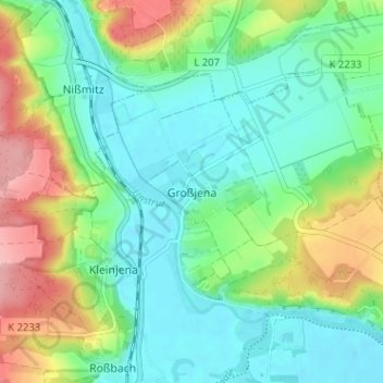 Topografische kaart Großjena, hoogte, reliëf