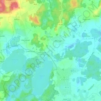 Topografische kaart Meisham, hoogte, reliëf