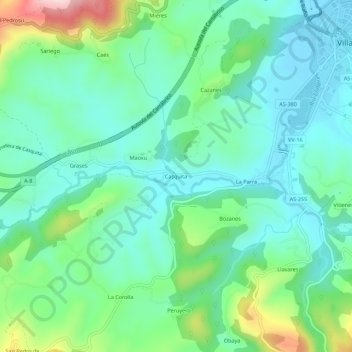 Topografische kaart Casquita, hoogte, reliëf