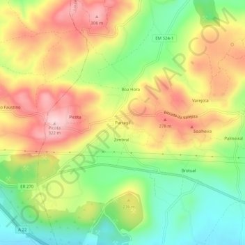 Topografische kaart Parragil, hoogte, reliëf