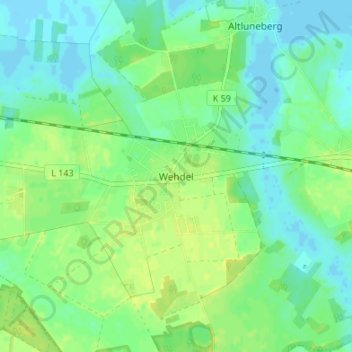 Topografische kaart Wehdel, hoogte, reliëf