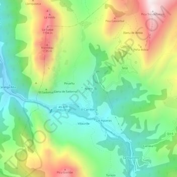 Topografische kaart Aciera, hoogte, reliëf
