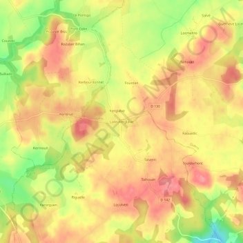 Topografische kaart Lann Kerglaive, hoogte, reliëf
