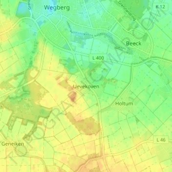 Topografische kaart Uevekoven, hoogte, reliëf