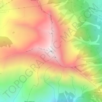 Topografische kaart Monte Zerbion, hoogte, reliëf