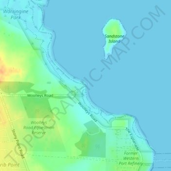 Topografische kaart Jack's Beach, hoogte, reliëf