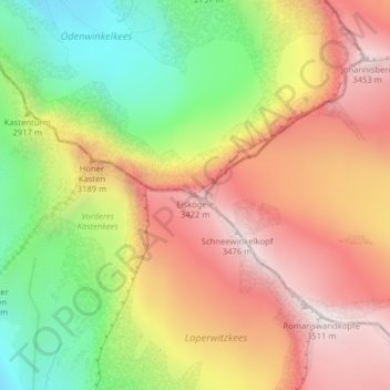Topografische kaart Eiskögele, hoogte, reliëf