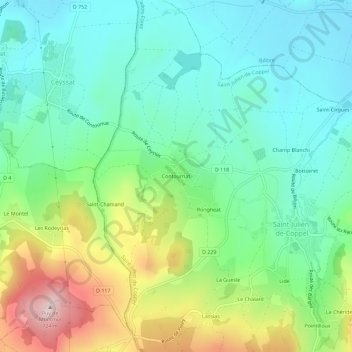 Topografische kaart Contournat, hoogte, reliëf