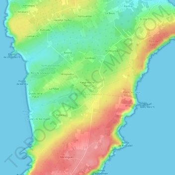 Topografische kaart Kerglintin, hoogte, reliëf