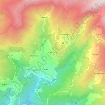 Topografische kaart Tulha Nova, hoogte, reliëf