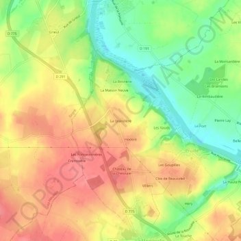 Topografische kaart La Grandière, hoogte, reliëf