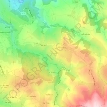 Topografische kaart Les Escots, hoogte, reliëf