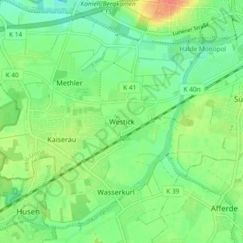 Topografische kaart Westick, hoogte, reliëf