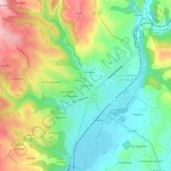 Topografische kaart L'Oratoire, hoogte, reliëf