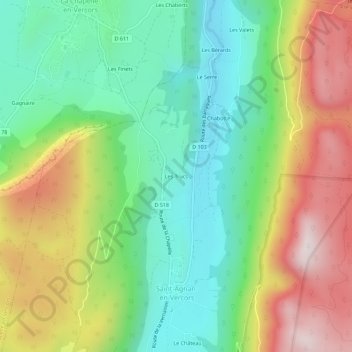 Topografische kaart Les Trucs, hoogte, reliëf