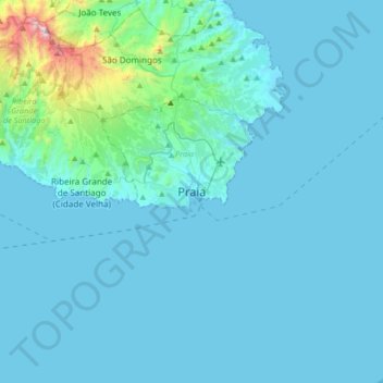 Topografische kaart Praia, hoogte, reliëf