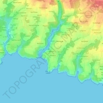 Topografische kaart Merrien, hoogte, reliëf
