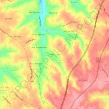Topografische kaart Vale da Cruz, hoogte, reliëf