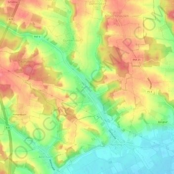 Topografische kaart Aufham, hoogte, reliëf