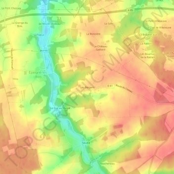 Topografische kaart Les Bergers, hoogte, reliëf