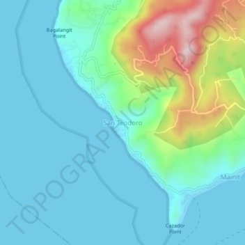 Topografische kaart San Teodoro, hoogte, reliëf