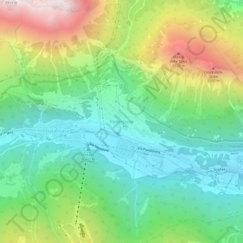 Topografische kaart Pedenosso, hoogte, reliëf