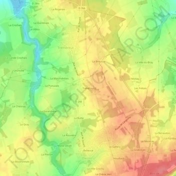 Topografische kaart Trébéfour, hoogte, reliëf