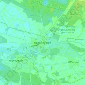 Topografische kaart Oppershausen, hoogte, reliëf