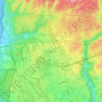 Topografische kaart Aldeia de Juso, hoogte, reliëf
