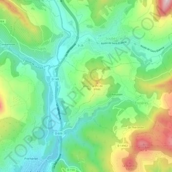 Topografische kaart Vinas, hoogte, reliëf