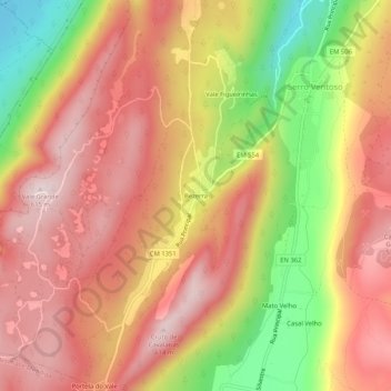 Topografische kaart Bezerra, hoogte, reliëf