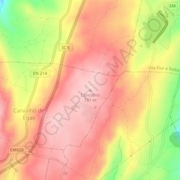 Topografische kaart Concieiro, hoogte, reliëf