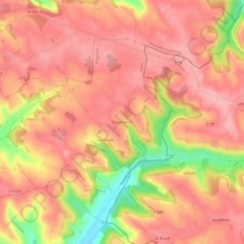 Topografische kaart Campagnac, hoogte, reliëf