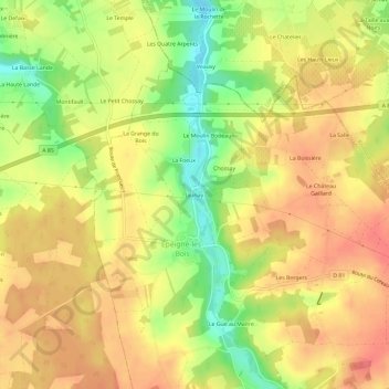 Topografische kaart Jaunay, hoogte, reliëf