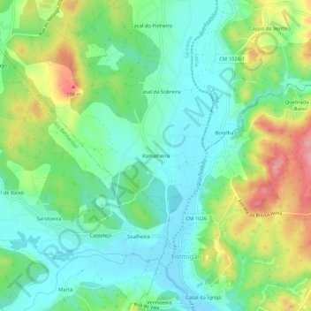 Topografische kaart Ramalheira, hoogte, reliëf