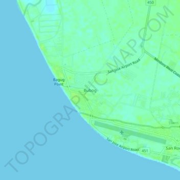 Topografische kaart Bubog, hoogte, reliëf