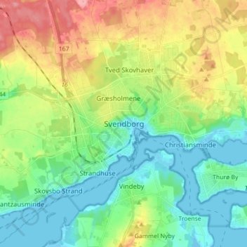 Topografische kaart Svendborg, hoogte, reliëf